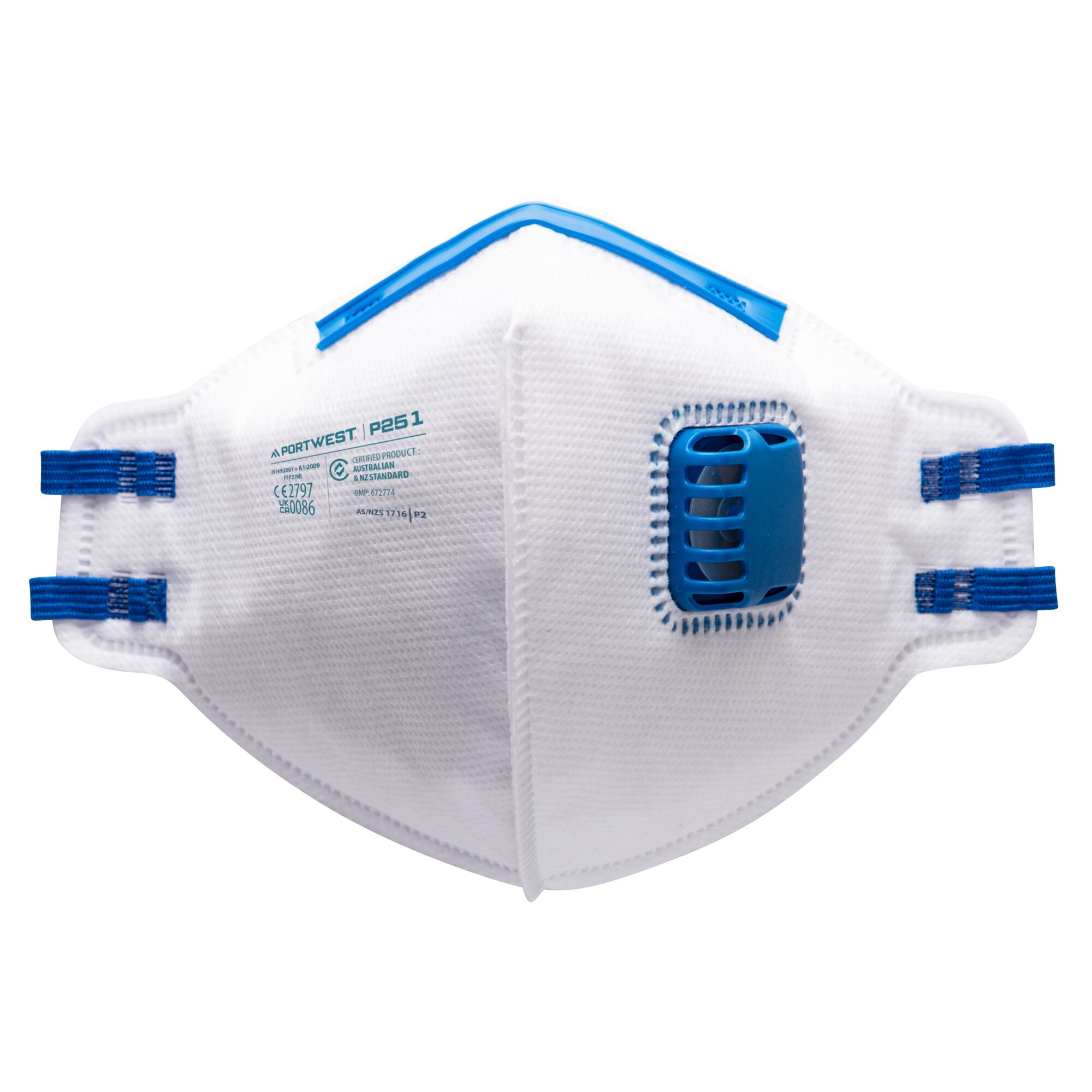 Portwest FFP2 Valved Fold Flat Respirator, White
